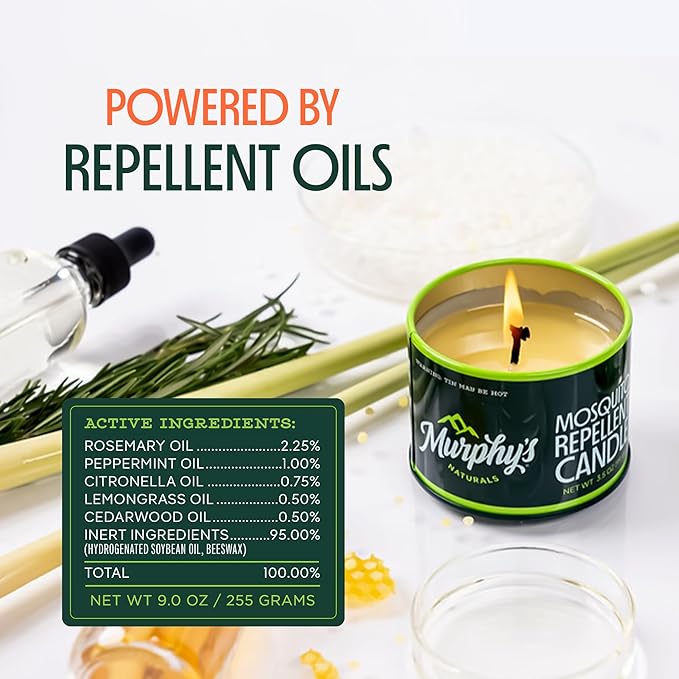 Murphy's Naturals Mosquito Bug Repellent Candles for Outdoor Patio, Citronella & Essential Oils, Soy/Beeswax Blend, 30-Hour Burn Time, 9 Ounce, 2-Pack