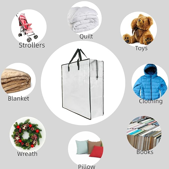 2 Pack Clear Storage Bags with Zipper and Handles – Blanket Bags for Closet Storage, Moving & College Packing – Underbed Organizer for Clothes, Pillows, Bedding, Christmas Wreaths