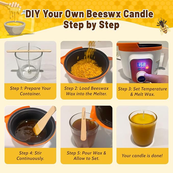 Beeswax Candle Making Supplies, 4LB Beeswax Candle Making Kit with Digital Wax Melter Pot, 100% Organic Beeswax Pellets, All-in-One DIY Bees Wax for Candle Making, Lip Balm, Lotion, Soap Making