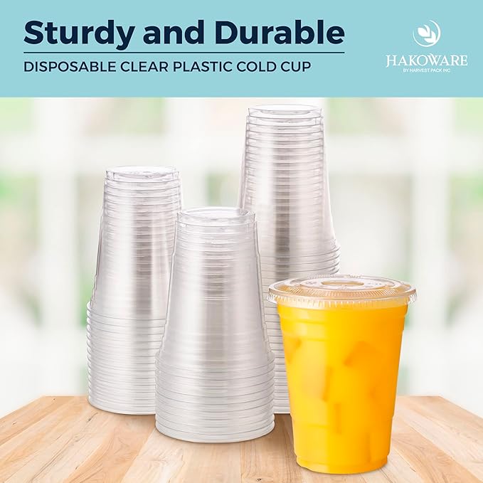 [1000 SET]Harvest Pack 16 oz Iced Coffee Cup, Ultra Clear Plastic Cold Cups with Flat Lids, Disposable Wedding Party Drinking Cups Tumblers, Iced Coffee Beer Juice Cold Beverage