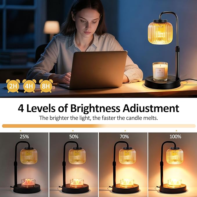 Candle Warmer Lamp with Timer & Dimmer, Height Adjustable Wax Melting Lamp with 2 Bulbs, Safe Flameless Candle Warmer for Home Decorat,Relax Gift for Wife, Mom, or Girlfriend, Congratulations Gifts