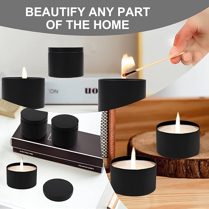 DINGPAI 24 Pcs Black Candle Tins, 4 oz Black Empty Candle Tin with Lids for DIY Candles Making, Matte Full Black Candle Jars for Candle Making, Storage, Christmas Candle Gifts