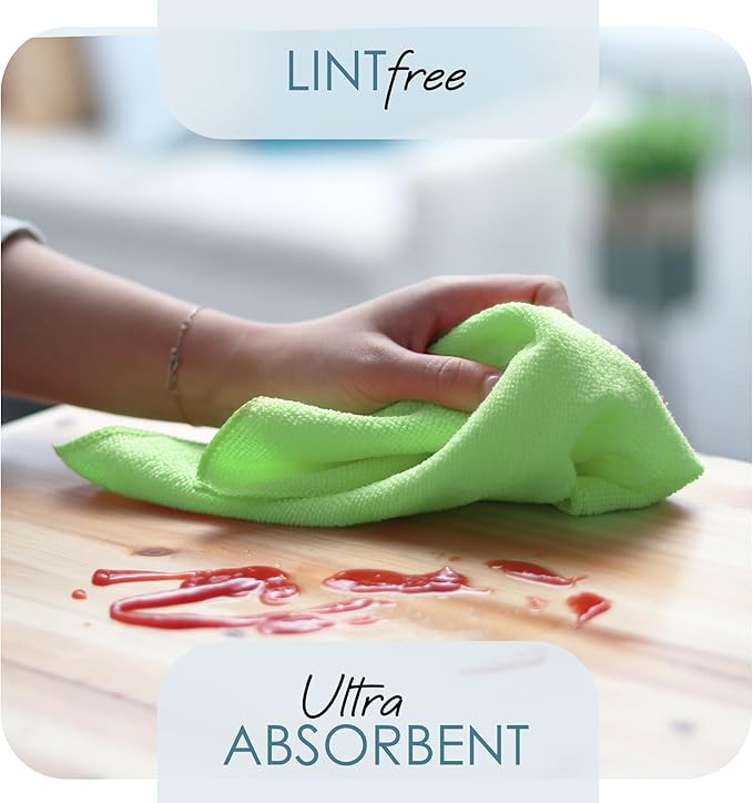 Hearth & Harbor Microfiber Cleaning Cloth, Microfiber Towels for Cars 144 Pack Washcloths, Green Cleaning Rags, Reusable Microfiber Towel, Microfiber Cloth Rags for Cleaning, Lint Free Cloth