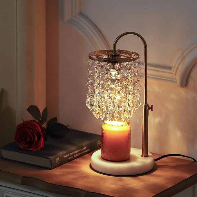 Candle Warmer Lamp with Timer Dimmer and 3 Bulbs,Adjustable Height for New Home Bedroom, Vintage Home Decor for Scented Jar, House Warming Decor Gifts, Minimalist Crystal