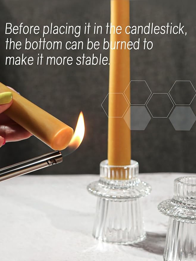 10inch Beeswax Taper Candles 12 Pack Natural Pure Beeswax Candlesticks Smokeless 10 Hour Long Burning Time Tapered Beeswax Candle Sticks Bees Wax Candle for Home Prayer