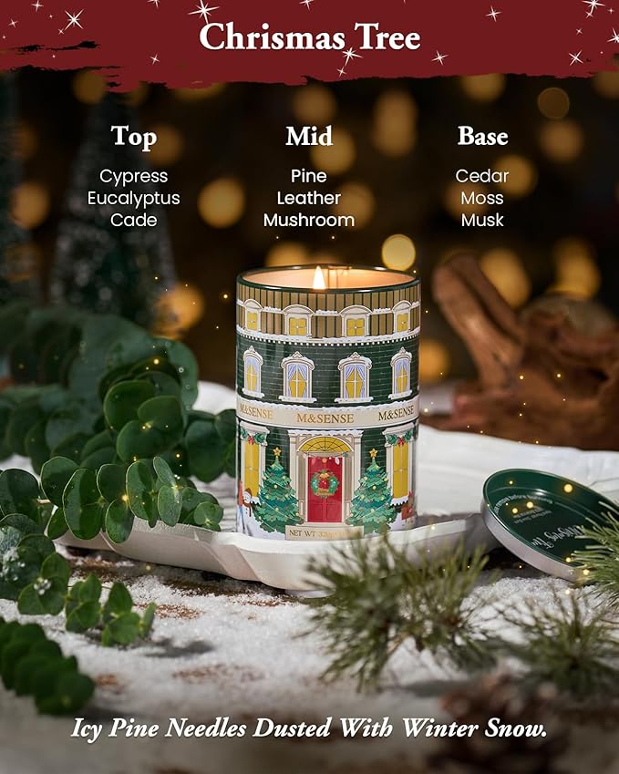 M&SENSE Christmas Candles Pine Scented Candle, Winter Candle Soy Wax, 11.3oz 70 Hour Clean Burn Holiday Candles for Home, Winter Relaxing Aromatherapy Candle Gifts for Thanksgiving
