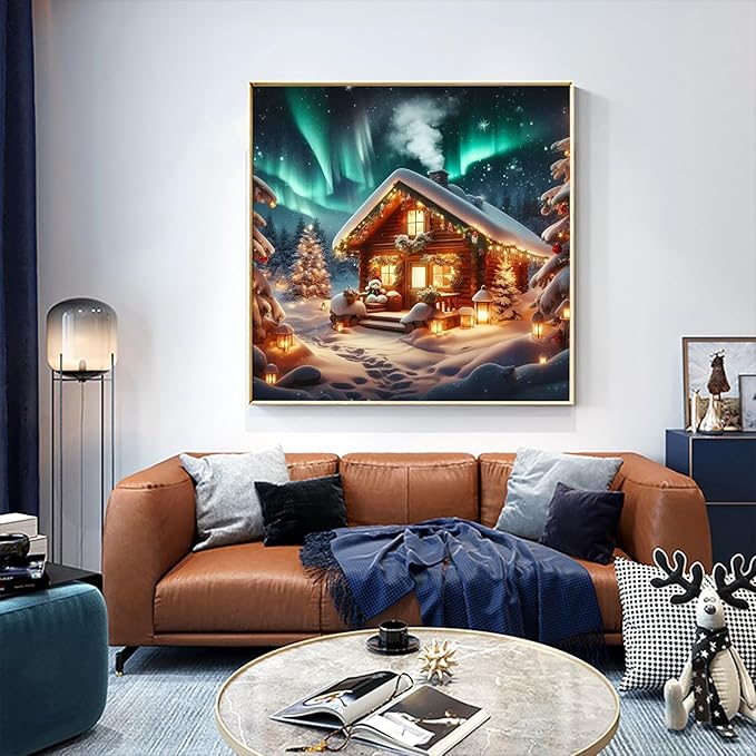 APTDYIGL 5D Christmas House Diamond Painting Kits for Adults Beginner,DIY Christmas Diamond Art Kits for Adults,Round Full Drill Diamond Dots with Gem Art Kits,Home Wall Decor 13.7X13.7inch