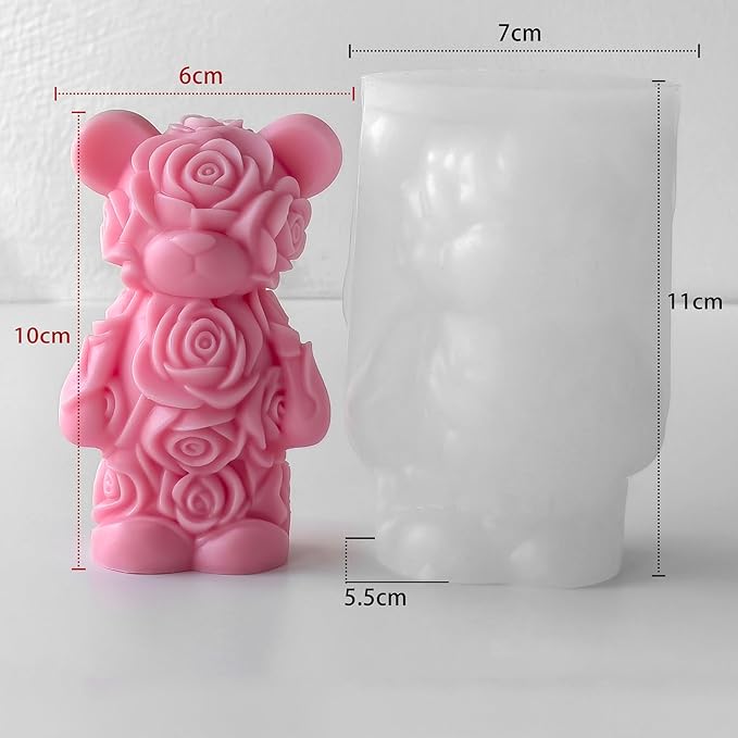 Rose Bear Heart Cylinder Candle & Resin Mold - Resin Casting Silicone Molds for Home Decor & Candle Making Wave Spiral Mold