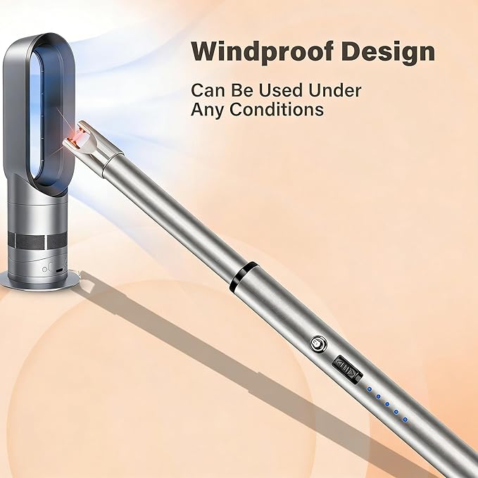 Navpeak Electric Candle Lighter Windproof USB Rechargeable Flameless Long Neck Lighter for Candles Gas Stove Fireplace BBQ Kitchen Grills (Stainless Steel)