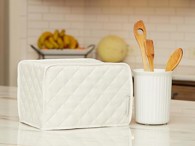 Covermates Keepsakes Toaster Cover – Quilted Appliance Protector for Coutertop Bread Ovens – Dust & Stain Resistant, Washable Slip‑On Design for Countertop Storage, Cream