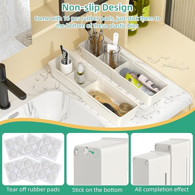 Desk Drawer Organizer Tray, 4 Pack Expandable Drawer Organizer with Dividers Adjustable, Bathroom Organizer Bins for Junk, Office, Makeup, Kitchen Utensil