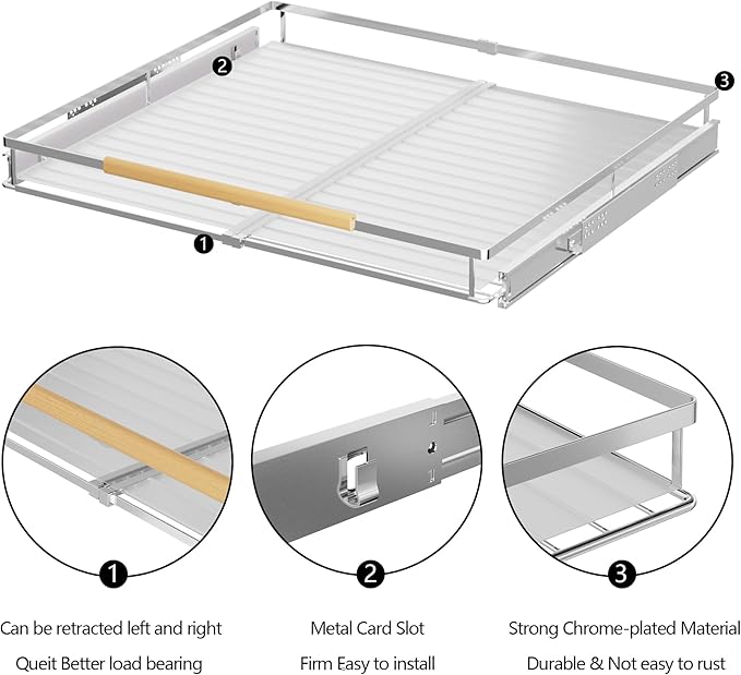 SANNO Pull Out Cabinet Organizer, Cabinet Slide Out Shelf, Pots Pans Organizers Shelves with Sliding for Cupboard Pantry Under Sink Closet, Expandable Width 17.1to 27" W x 22.5" D