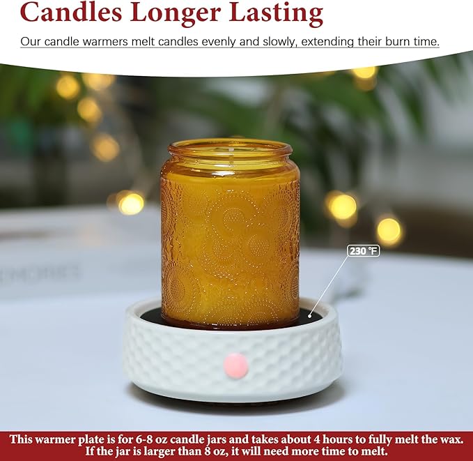 Electric Large Ceramic Candle Warmer Plate - Wax Warmer for Jar Candles, Coffee Mug, Cup - Home Office Aromatherapy Fragrance Heating Beverage Milk Tea Hot Chocolate