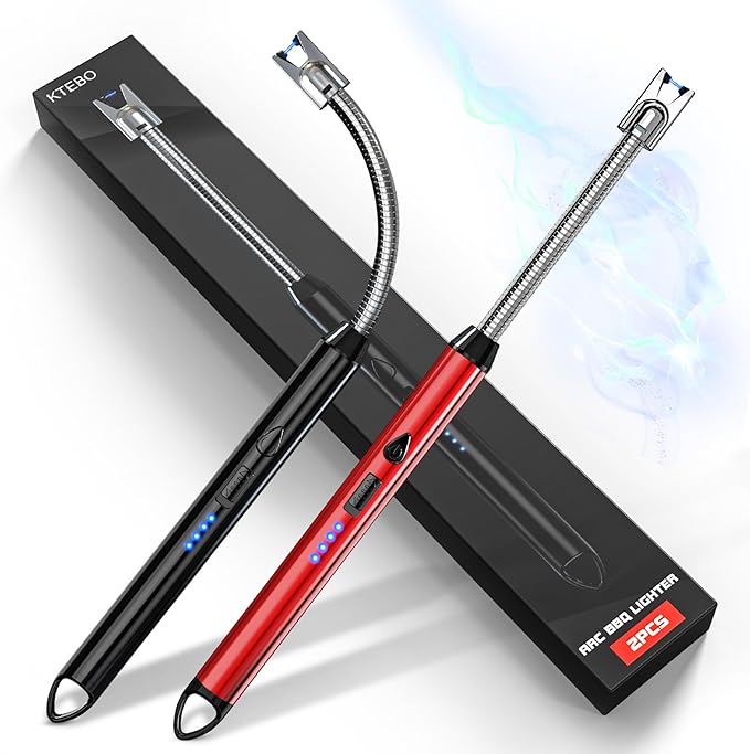 KTEBO 2 Pack Plasma Arc Electric Candle Lighters Rechargeable, Flexible Gooseneck (Black+Red)