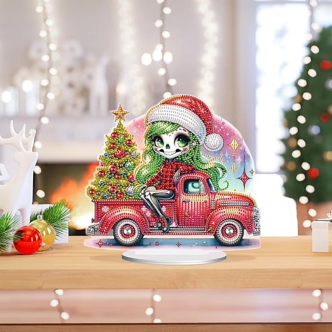 5D Diamond Painting Tabletop Ornament Kits Christmas Tree Skull, DIY Diamond Art Desktop Ornament, Special Shaped Crystal Rhinestone Diamond Art Table Top Home Office Christmas Decor (24x22.1cm)