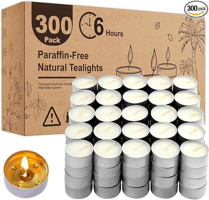 Unscented Tea Lights Candles 300 Pack,6 Hours Long Burning White Tea Candles Bulk,Non-Paraffin, Clean Burn, Smokeless, Palm Tealight Candles for Wedding,Centerpiece,Christmas Lights,Home Dceor