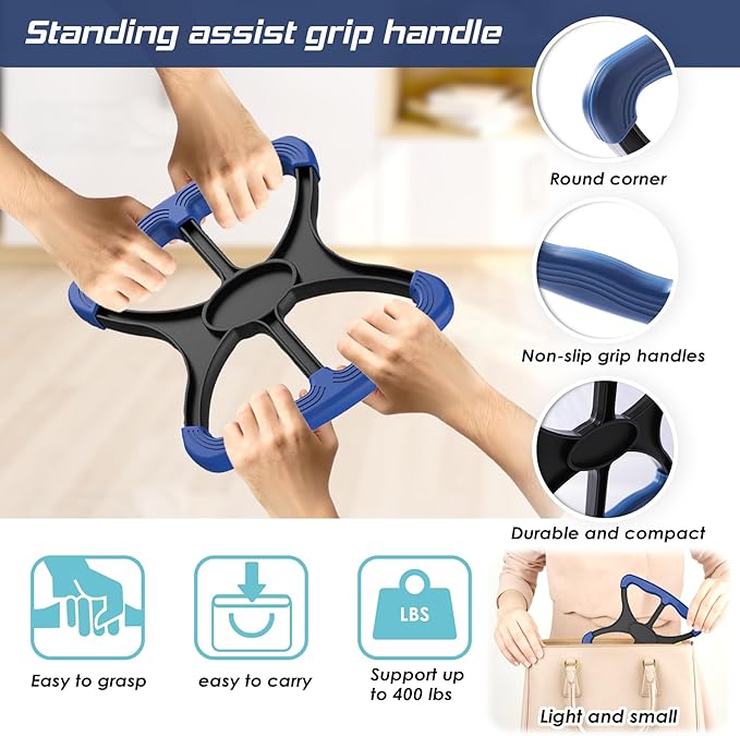4pc Mobility Standalone Kit:Car Door Assist Handle for Elderly & Adjustable Standing Aid Safety Handle & Liberty Lift Assist with Hook Gift for Seniors, Disabled, Pregnant to Convenient Travel