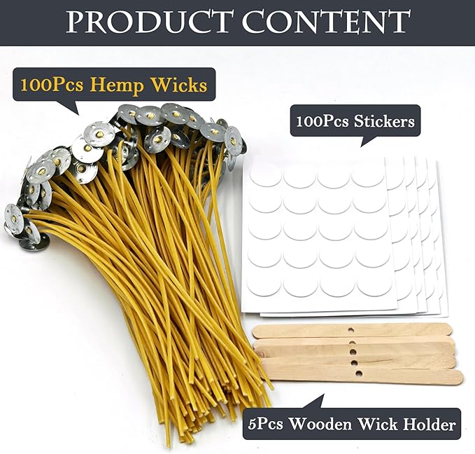 20cm Hemp Candle Wicks 100Pcs, Hemp Braided Wick for Handamde Candle Making, Pre-Waxed with Beeswax