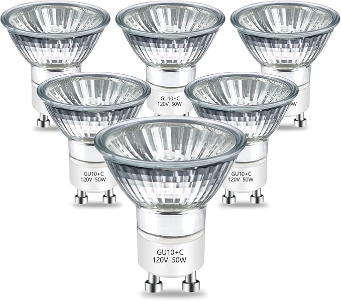 GU10 Halogen Bulb 120v 50w Warmer Bulbs, 2800k Warm White gu10 Dimmable for Candle Warmer, Scent Wax Burner, Fragrance Melt, Warming Bulb Pack of 6