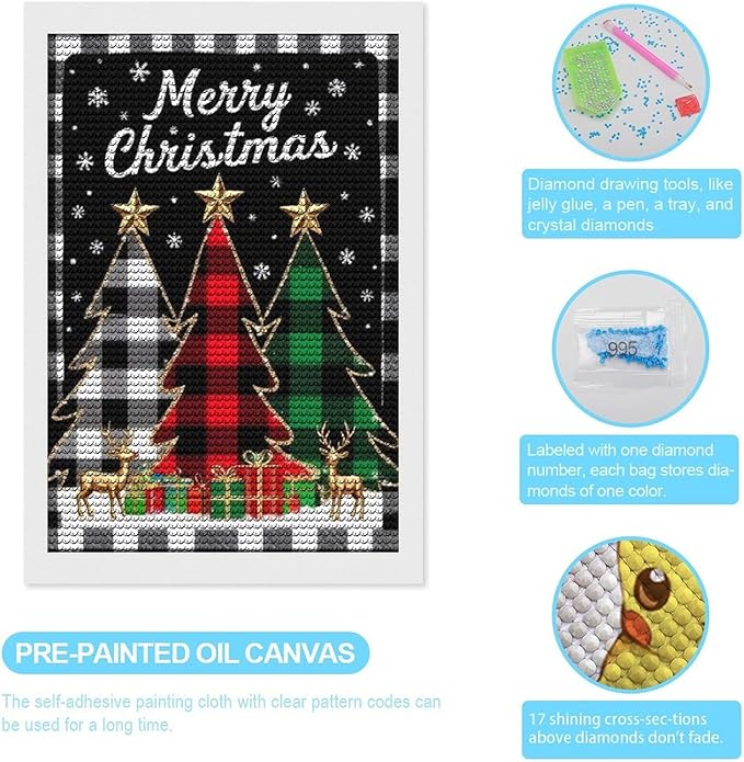 AIVKIEJK Diamond Painting Kits for Adults - Merry Christmas Tree Holiday Painting DIY 5D Full Drill Diamond Dots Paintings with Diamonds Gem Art and Crafts Home Decor 8"x12"