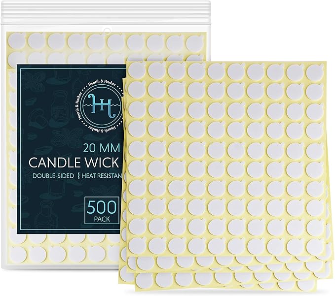 Hearth & Harbor Candle Wick Stickers, 500 Pieces Double-Sided Heat Resistant Adhesive Wick Stickers for Candle Making, Glue Stickers for Candle Making, Candle Making Supplies, 20mm Round Stickers