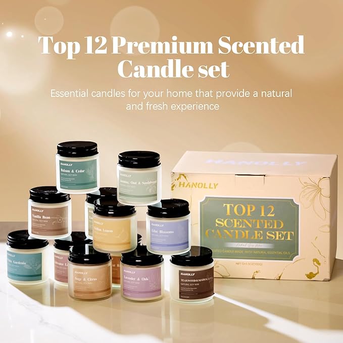 12 Pack Candles for Home Scented, Aromatherapy Candles Gifts Set for Women, Lavender, Vanilla, Rose Candle, 42OZ Natural Soy Wax Long Lasting Jar Candle, Birthday Valentine’s Day Present