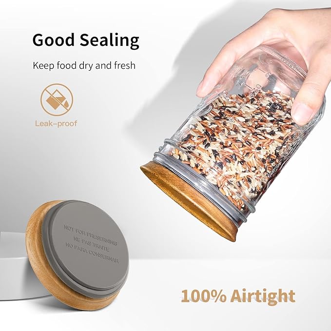 6 Regular Mouth and 6 Wide Mouth Wooden Mason Jar Lids for Ball/Mason Jars, Reusable Acacia Wood Mason Jar Lids with Airtight Silicone Seal Perfect for Dry Food Storage (6PCS-Regular + 6PCS-Wide)