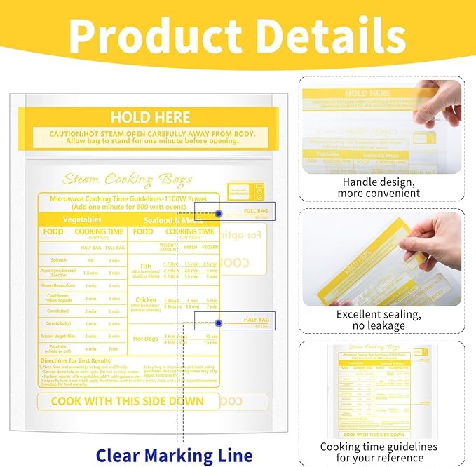 24 Pcs Microwave Steam Bags for Cooking Reusable Zipper Steam Vegetable Bag Frozen Food Heating Bags for Faster Vegetables Seafood and Meat, 7.1 X 7.9 Inches (24)