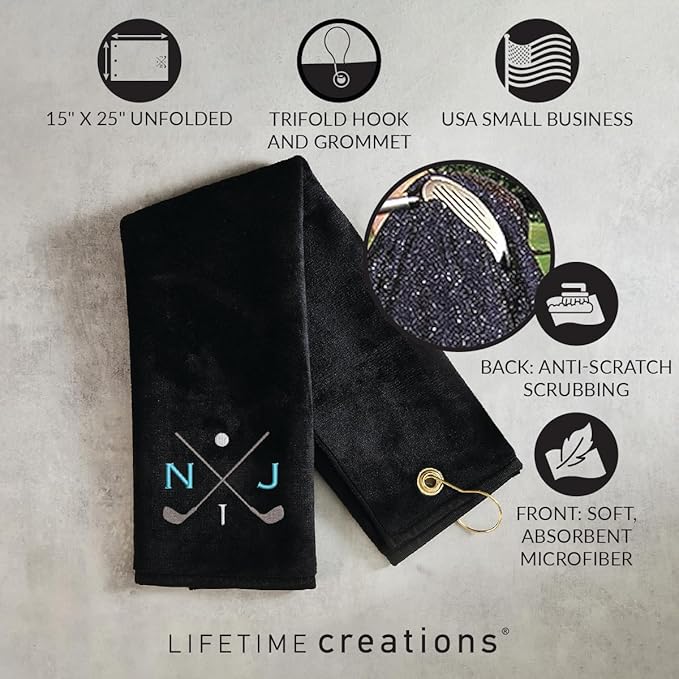 Lifetime Creations Personalized Golf Towel for Golf Bags - Custom Embroidered in USA with Initials, Dual-Sided for Scrubbing, Gifts for Golfers, Golf Accessories for Men or Women, Groomsmen, Dad