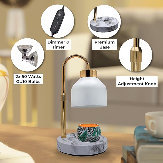 Candle Warmer Lamp with Timer & Dimmer | Adjustable Height & Brightness | Includes 2 Extra Bulbs | Wax Warmer Lamp | Christmas, Birthday & House Warming Gifts for Women, Mom for Jar Candles