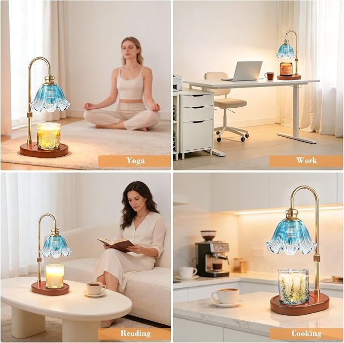 Candle Warmer Lamp with Timer: Birthday Gifts for Women, House Warming Gifts New Home Decor – Height Adjustable Candle Lamp for Mom, Anniversary - Walnut Solid Wood Base, with 2 Bulbs