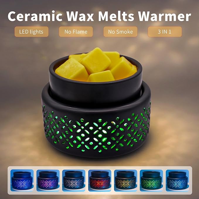 VICTORIA AROMA Ceramic Wax Melt Warmer - 7 Colors Changing LED Light Candle Wax Warmer for Scented Wax, Electric Fragrance Wax Melter for Home, Office, Bedroom Decor, and Gifts