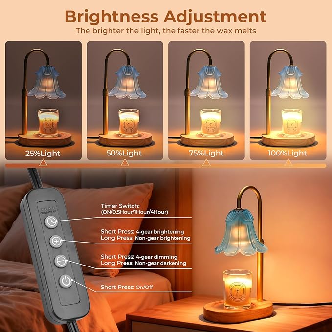 Candle Warmer Lamp with Timer Dimmable, Wax Melt Warmer Adjustable Height, Flower Warmer Lamp with 2 Bulbs for Jar Candles, House Warming New Home Decor, Gift for Mom Women (Blue)