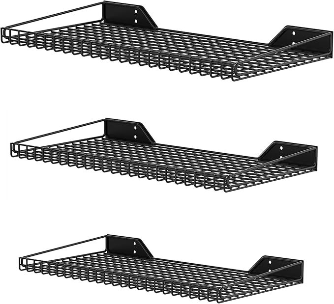 TORACK Wall-Mounted Storage Shelves, Mixed-Size Garage Floating Shelving for Closet & Laundry Room, Heavy-Duty Wall Shelf Holds Up to 65 lbs(Black)