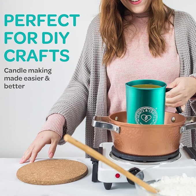 Hearts & Crafts Candle Pots, 64oz. Aluminum Candle Pouring Pitcher - Candle Making Pouring Pot for 4lb. Melted Wax, Teal Color - Best for Candles, Arts & Crafts, and More