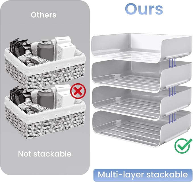 Tomorotec Desk Letter Tray Set, A4 Size White Stackable Document Organizer Office Desktop File Paper Holder Book Storage Rack Side Load Anti-Skid Stacking Support Convex Bottom (2X Landscape)