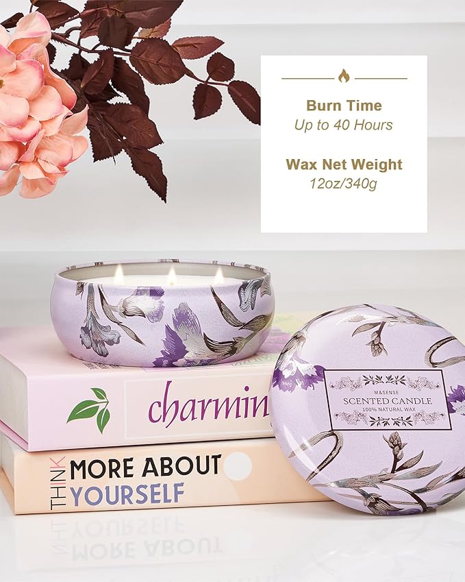 M&SENSE Citrus Berry Scented Candles 12 oz, Large 3 Wick Soy Tin Candle, Over 40 Hour Burning Time, 100% Natural Vegan Wax Relaxing Aromatherapy Aesthetic Candle Gift for Women Men