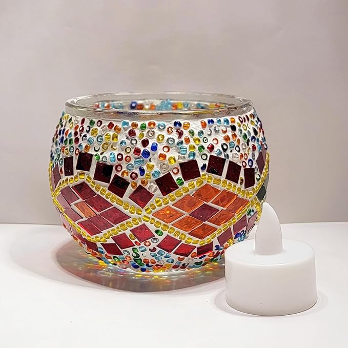 wpdash Creative DIY Kit Turkish Mosaic Ornament Glass Art Night Light Living Room Bedroom Decorative Tea Light Adult Craft Kit for Desktop Ornament Holiday Gift