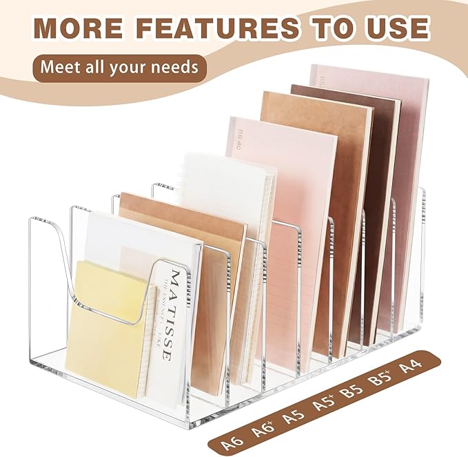 Wenqik Clear Acrylic Desktop File Organizer Vertical File Sorter 4mm Thick, Large Capacity Upright Magazine Organizer, Book Paper, Notebooks, Envelopes, Mail Holder(7 Section)