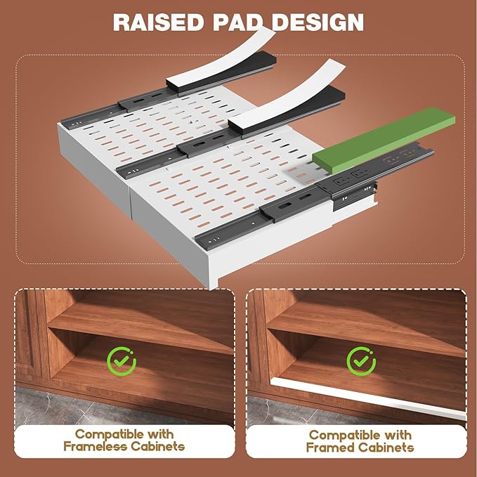 2 Pack Pull Out Cabinet Organizer Expandable Width(13"-21") and Depth(13"-17"),Slide Out Drawers With Raising Pad for Framed Cabinets,No Drill Roll Out Shelves for kitchen,Bathroom,White