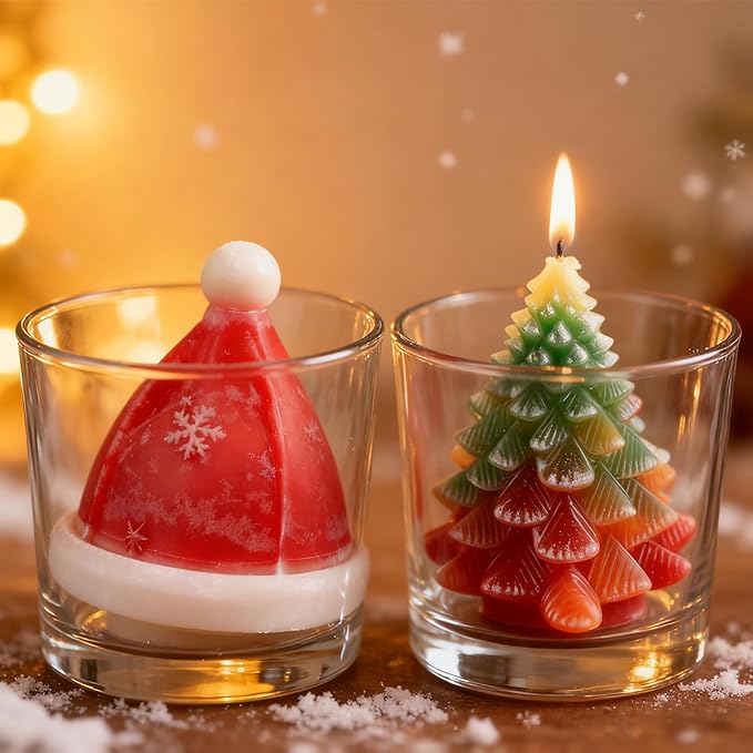 2pcs 3D Christmas Tree Silicone Candle Soap Epoxy Resin Wax Mold Silicone Shapes Christmas Trees Mold for Candle Resin Soap Craft Cake Chocolate Making Kit Christmas Gift (Christmas hat+Tree)
