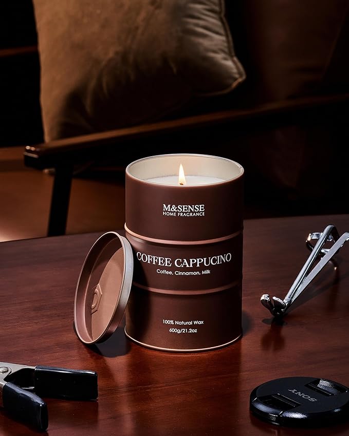 M&SENSE Coffee Cappucina Large Scented Candles Christmas Decor, Hoilday Soy Wax Christmas Candle 21.2oz 120 Hours, Coffee Aroma Candle Unique Housewarming Appreciation Gifts