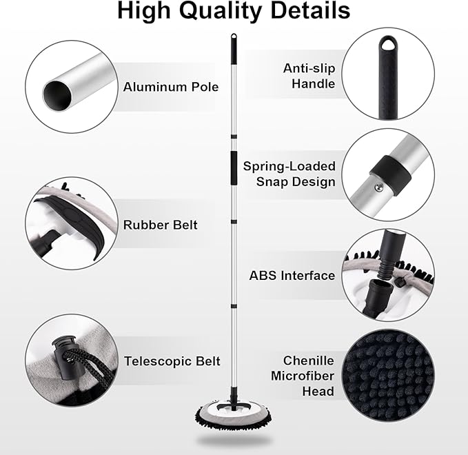 Ordenado 62" Car Wash Brush Kit Mitt Mop Sponge with Long Handle Chenille Microfiber Car Cleaning Brush Kit Supplies Car Washing Mop Kit Car Care Kit of Scratch-Free Replacement Head for Car RV Truck