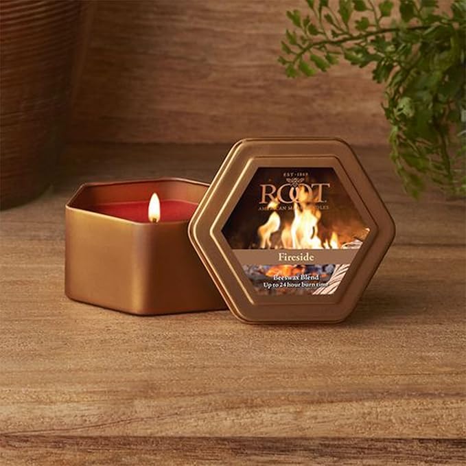 Root Candles Fall Scented Candles in Travel Tin 24-Hour Honeycomb Traveler Handcrafted Beeswax Blend Candle, 4-Ounce, Fireside