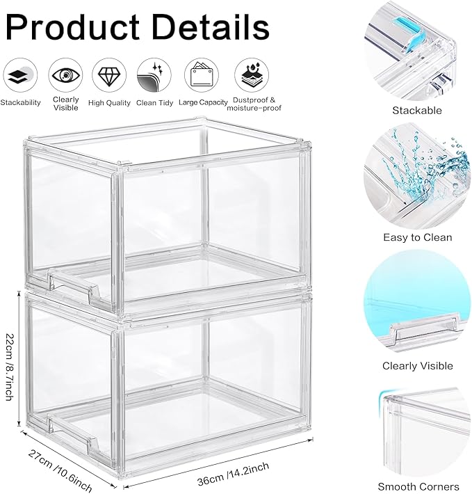 DILIBRA 2 Packs Large Stackable Storage Drawers, Plastic Clear Bathroom Make up Under Sink Drawer Organizers, Acrylic Bathroom Storage Bins for Cabinet Closet Office Kitchen Pantry Snacks Organization