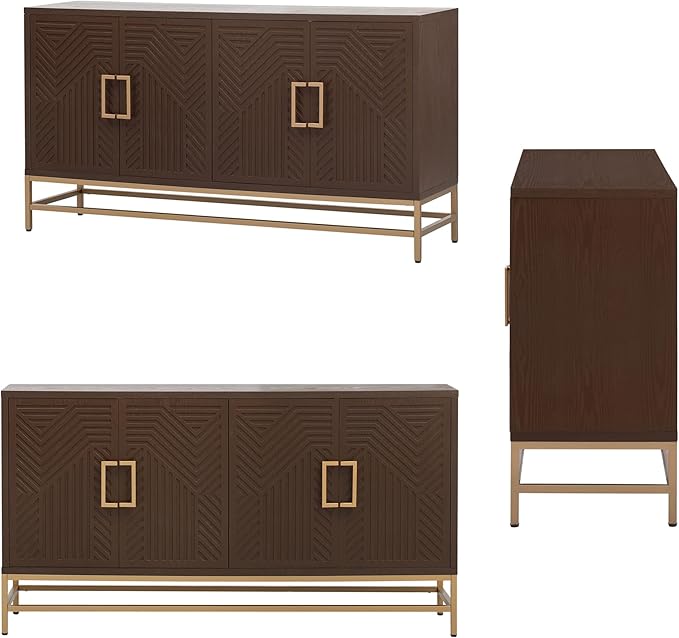 Amposei Retro Accent Sideboard Cabinet 59.8-Inch Credenza Console Storage Cabinet Dining Buffet Table with 4 Doors & Adjustable Shelves for Living Room Entrance, Espresso