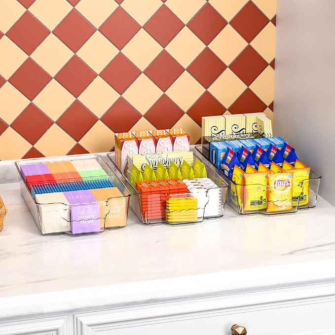 Yieach 6 Pack Pantry Organizers and Storage Bins,Large-Capacity Snack Organizer for Pantry Shelf,Bpa Free Refrigerator Organizers and Clear Fridge Organization and Food Storage Containers for Kitchen