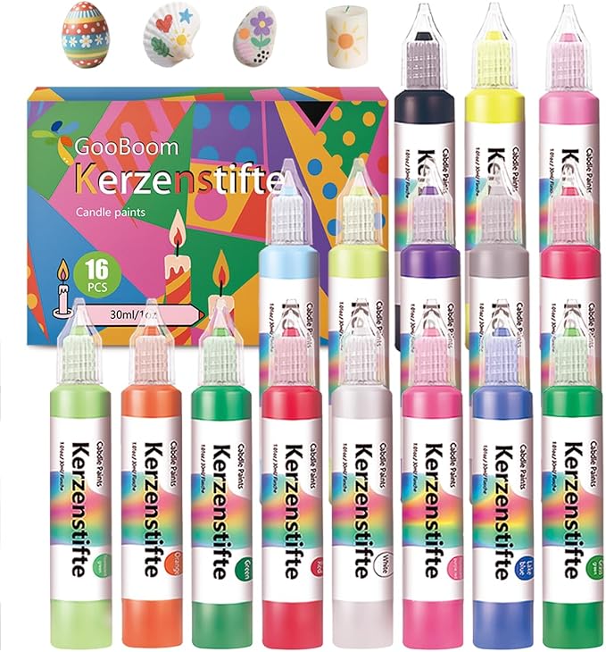GooBoom Candle Wax Pen, 16-Color Candle Painting kit for DIY Projects, Birthday Party, Special Occasions Create Colorful Candles, Acrylic Paints Safe and Non-Toxic(30ML/1.01OZ)