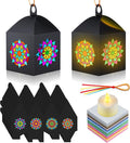 Simgoing 24 Sets Mandala Crafts with LED Candle Light Mandala Flower Tissue Paper Crafts Kits DIY Your Own Suncatchers Lanterns Hanging for Home Birthday Party Decoration Gifts Art Activities