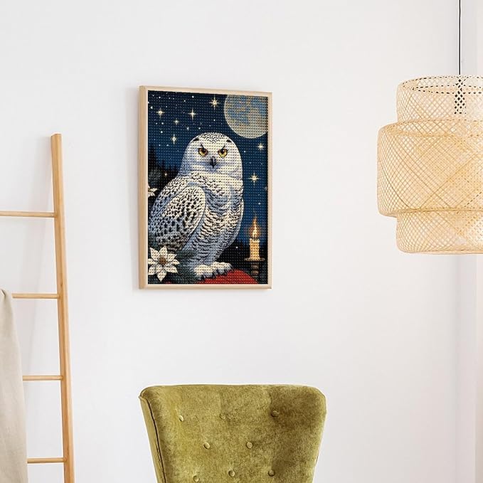 KIVJMSIDJA Snowy Owl & Candle Glow - Winter Night Scene Diamond Art Kits for Adults for Beginners, 5D Full Diamond Art Paint 12"x16"